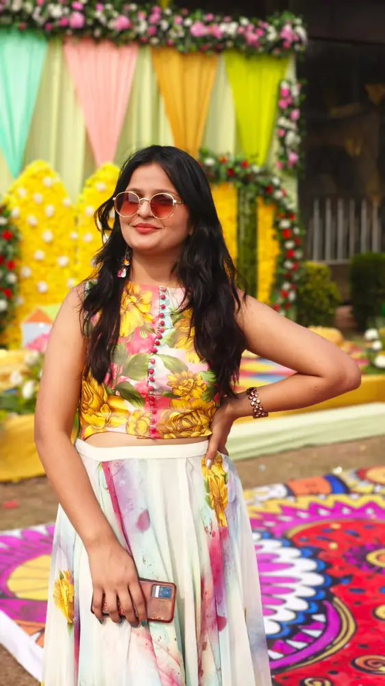 Anupriya Tripathi at an outdoor haldi celebration